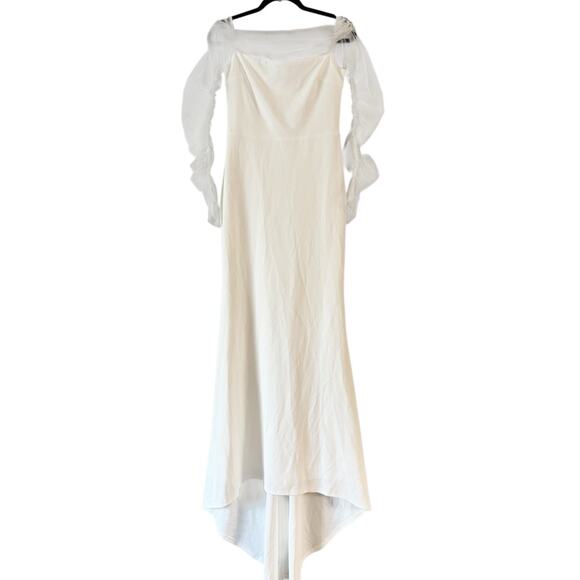 NWD Lulus Beautifully Beloved White Mesh Off Shoulder Maxi Wedding Dress Medium - Picture 5 of 13